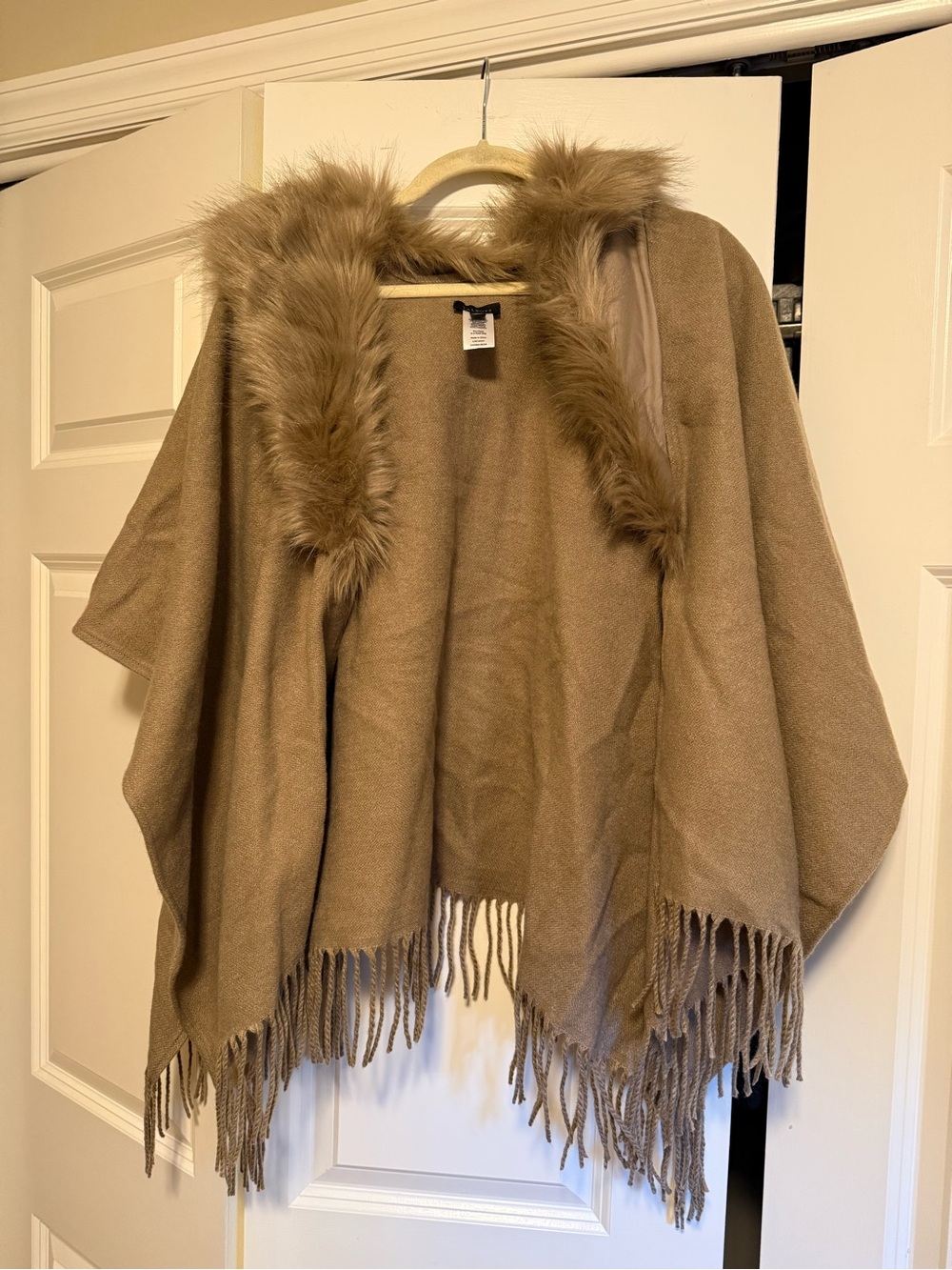 Talbots Faux-Fur Trimmed Camel Poncho